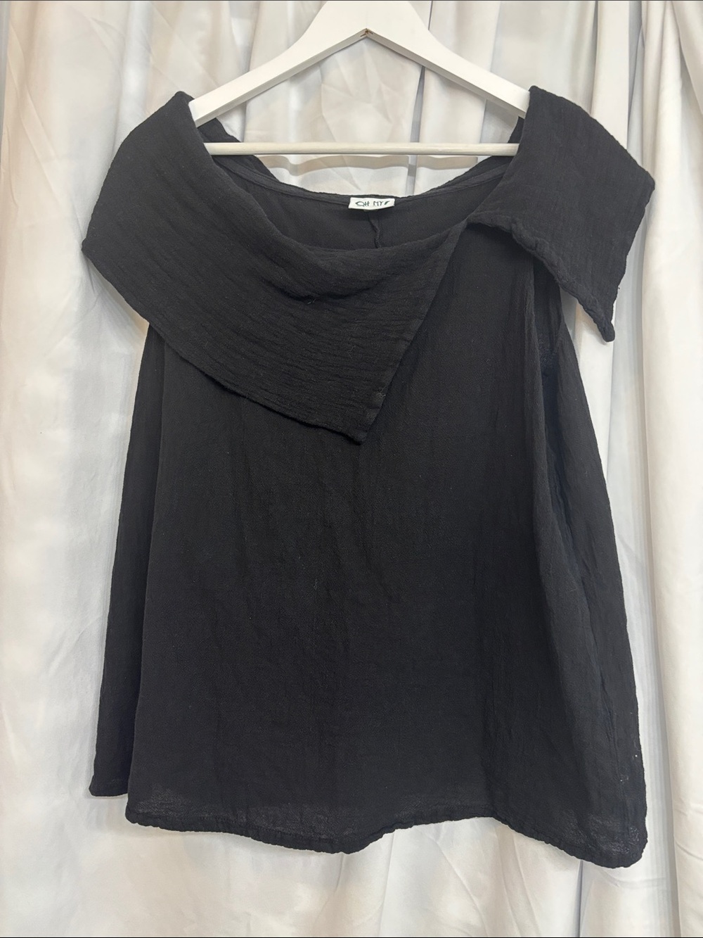 Oh My Gauze! Black Off-Shoulder Textured Tunic